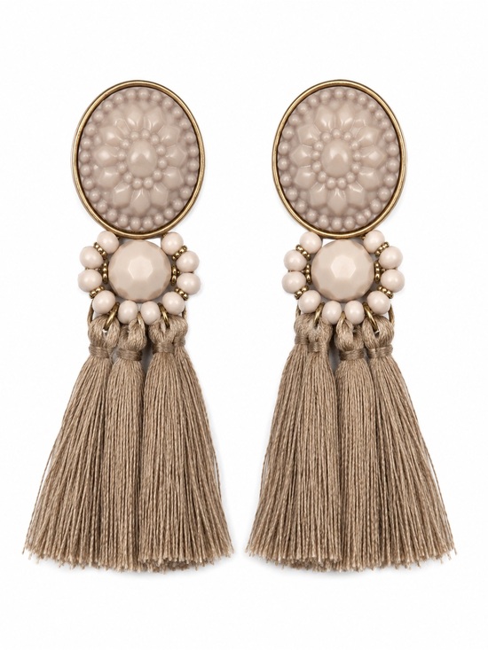 Jewelry - Beige Tassel Drop Earrings